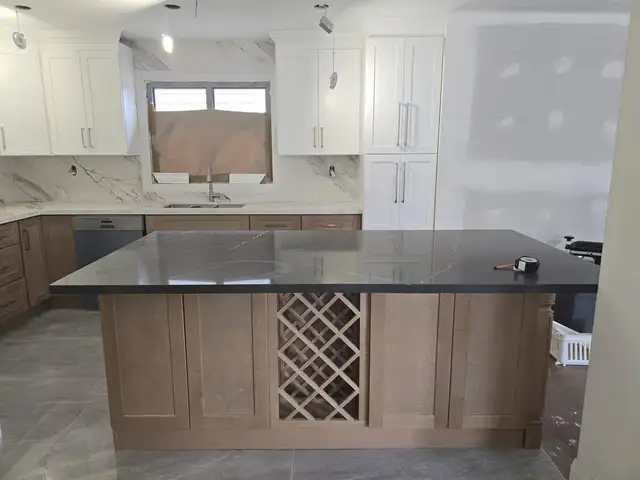 White shaker Kitchen with Marble Countertop!