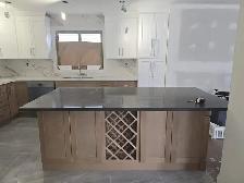 White shaker Kitchen with Marble Countertop!
