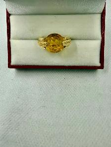 Women's 14K Gold Ring with Large Yellow Topaz~Size 8