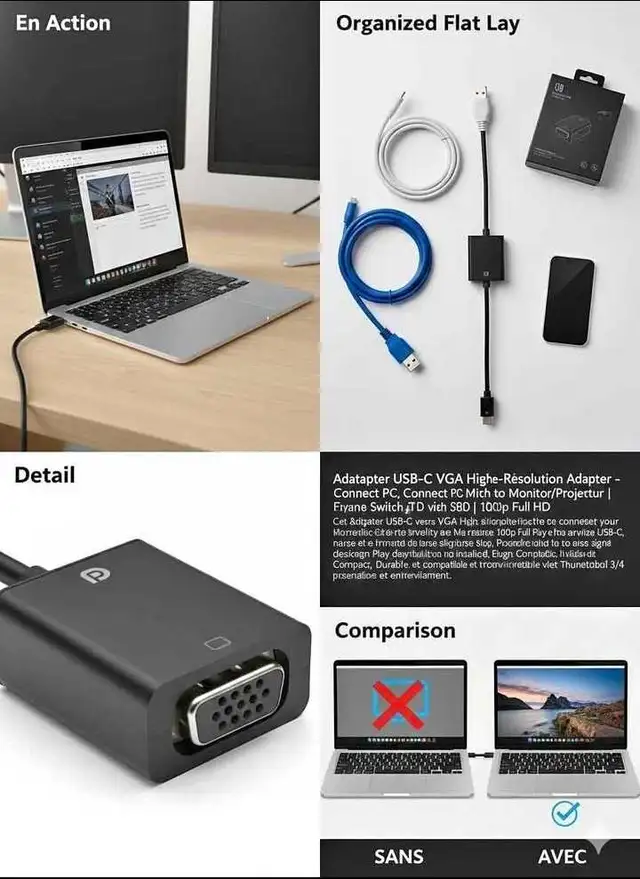 Adaptateur USB-C vers VGA Full HD 1080p / USB-C to VGA Full HD