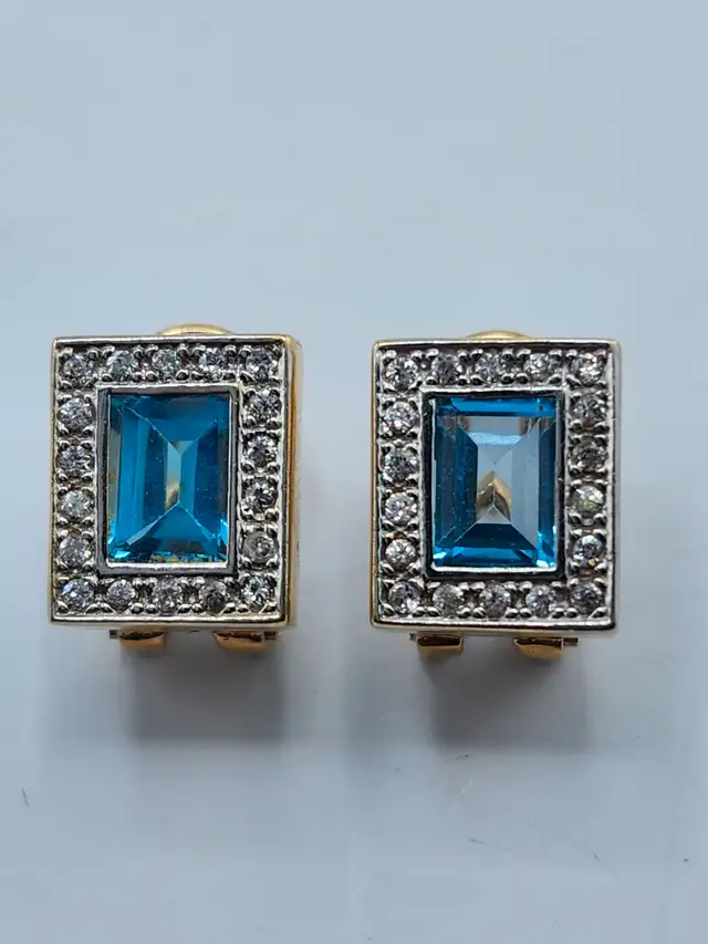 10 Kt. Yellow Gold Earrings w/ Natural Blue Topazes (#7515) - Photo 2