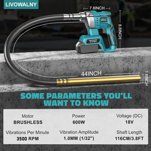 Cordless Concrete Vibrator with Lithium Battery & Poker Shaft - Photo 4