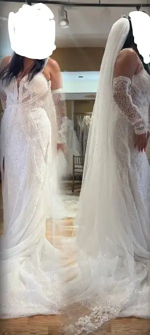 ROBE DE MARRIAGE BLANC GRANDEUR 10 GLOVES VOILE VOIR PHOTO 5000$ - Photo 3