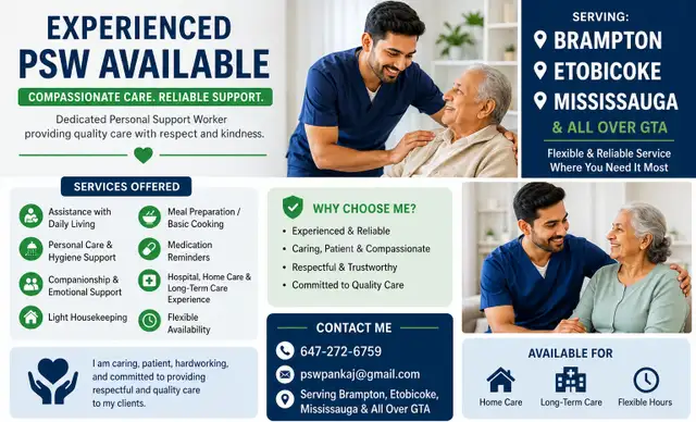 Experienced PSW available for your seniors and adults