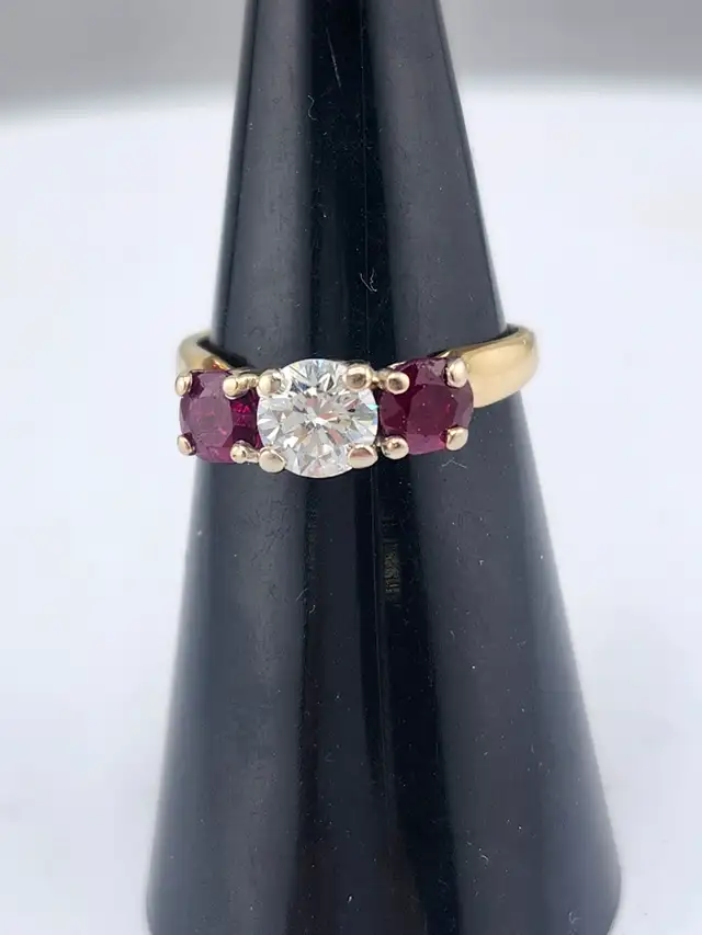 14 Kt. Yellow & White Gold 3-Stone Ring w/ Dia. & Rubies (#7519) - Photo 2