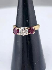 14 Kt. Yellow & White Gold 3-Stone Ring w/ Dia. & Rubies (#7519) - Photo 2
