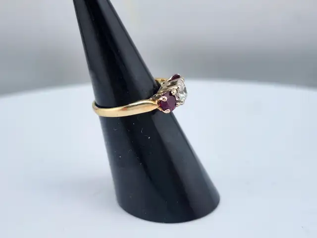 14 Kt. Yellow & White Gold 3-Stone Ring w/ Dia. & Rubies (#7519) - Photo 3
