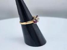 14 Kt. Yellow & White Gold 3-Stone Ring w/ Dia. & Rubies (#7519) - Photo 3