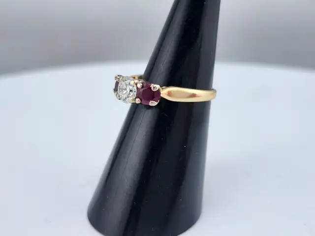 14 Kt. Yellow & White Gold 3-Stone Ring w/ Dia. & Rubies (#7519) - Photo 4