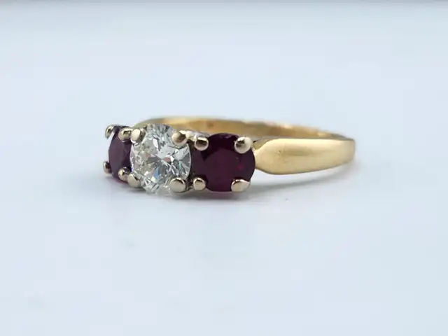 14 Kt. Yellow & White Gold 3-Stone Ring w/ Dia. & Rubies (#7519) - Photo 5