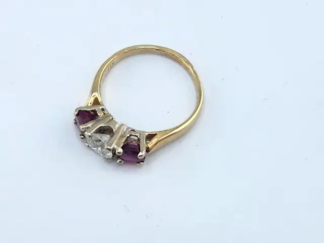 14 Kt. Yellow & White Gold 3-Stone Ring w/ Dia. & Rubies (#7519) - Photo 6