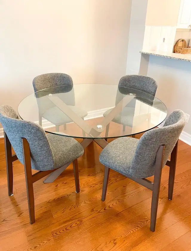 Round Glass (55 inches) and Wooden Dining Table