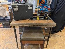 Vintage Singer Featherweight with table, stool, and case