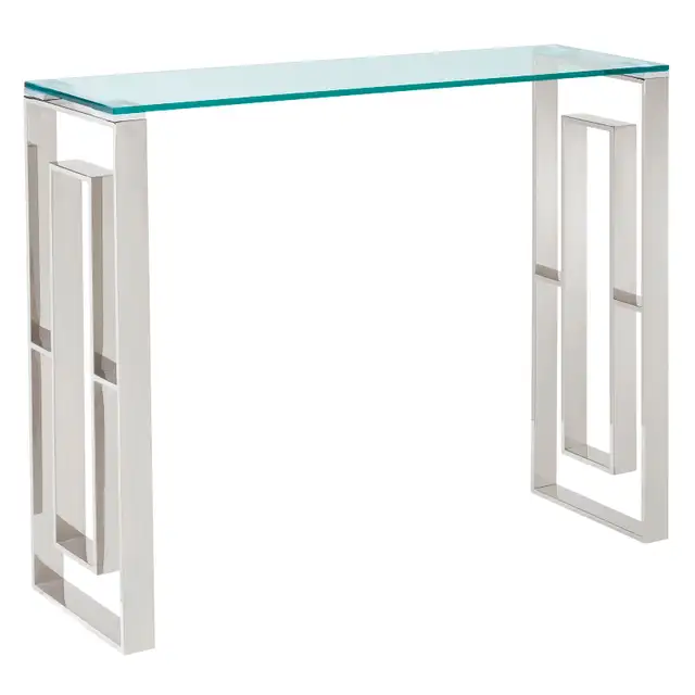 BRAND NEW EROS CONSOLE TABLE IN SILVER AND GLASS. - Photo 2