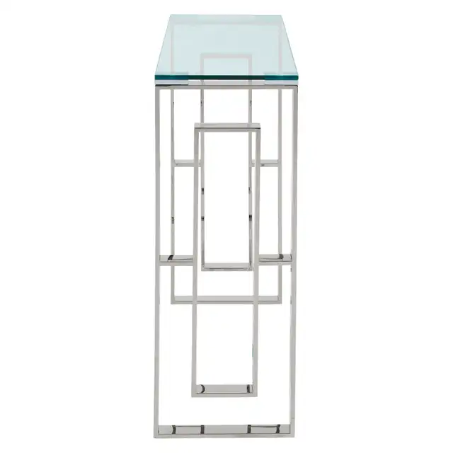 BRAND NEW EROS CONSOLE TABLE IN SILVER AND GLASS. - Photo 3