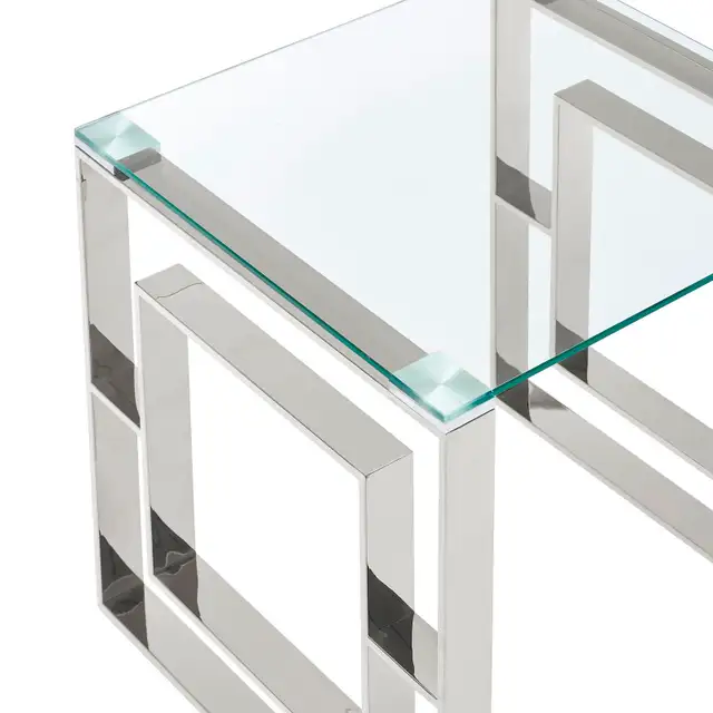 BRAND NEW EROS CONSOLE TABLE IN SILVER AND GLASS. - Photo 5
