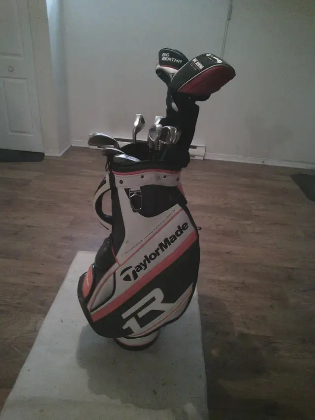 LEFT HAND GAUCHER TAYLORMADE GOLF BAG AND IRONS-CALLAWAY DRIVER