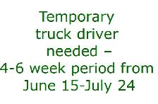 4-6 week driving job opening (June 15-july 24)
