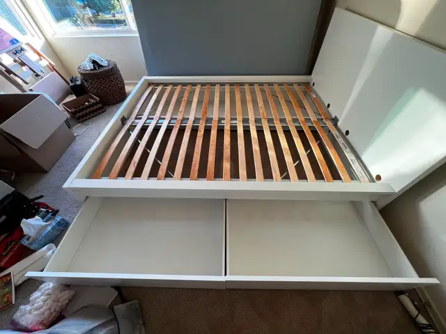 Ikea Malm Queen Bed, 4 Storage Drawers & Slats - Delivery Option
