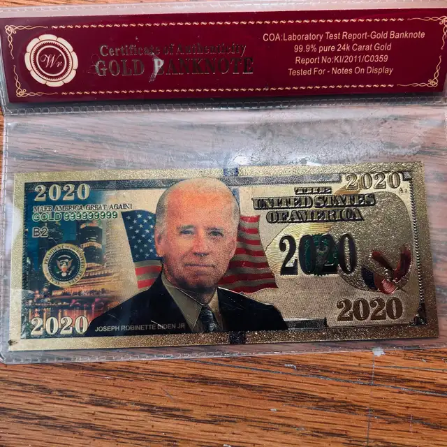 THREE GOLD FOIL BILLSONE JOE BIDEN JR. 2020 BILL 24K FOILONE N - Photo 2
