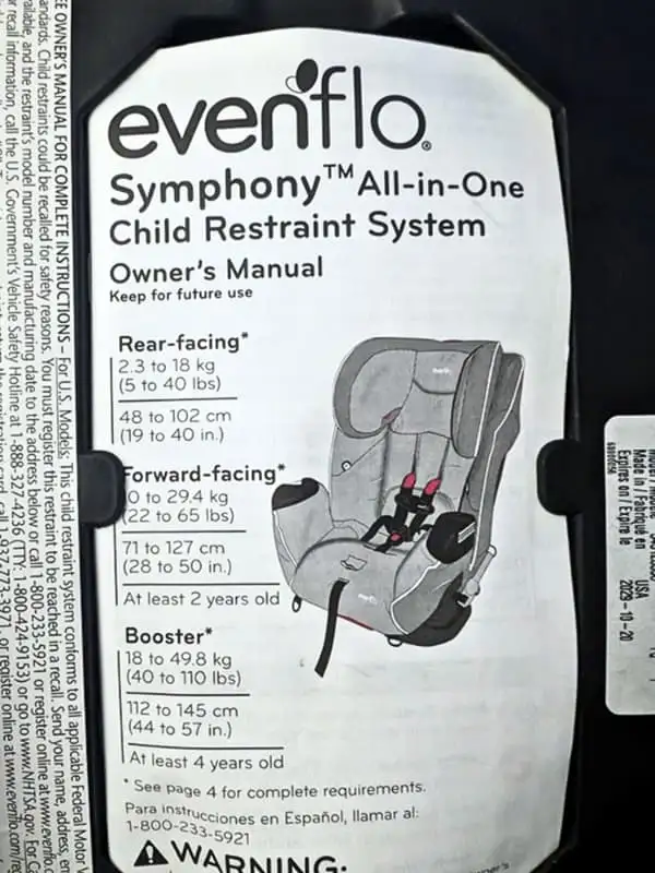 Evenflo Symphony 3-in-1 Car Seat (Exp. 2029) - Photo 2