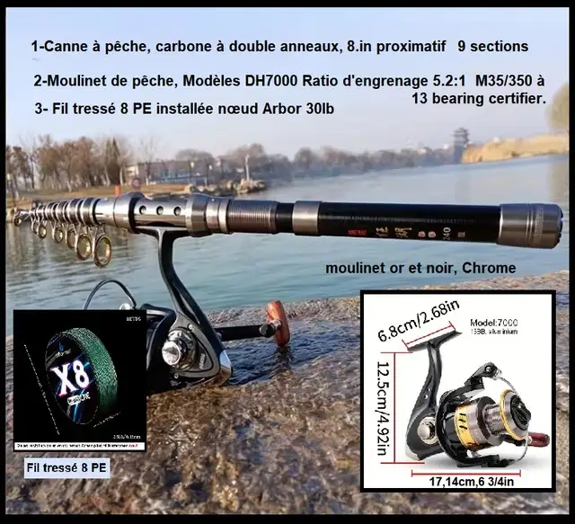 Canne à pêche, Complet neuf