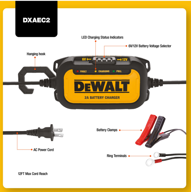 DEWALT DXAEC2CA 2-Amp Battery Charger/Maintainer, - Photo 3