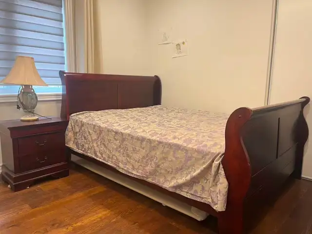 ️ Queen Size Sleigh Bed Frame   Nightstand – Solid Wood