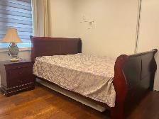 ️ Queen Size Sleigh Bed Frame   Nightstand – Solid Wood