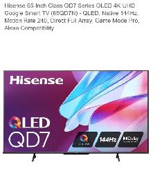 Hisense 65" QD7 Series QLED 4K Google Smart TV – 65QD7N