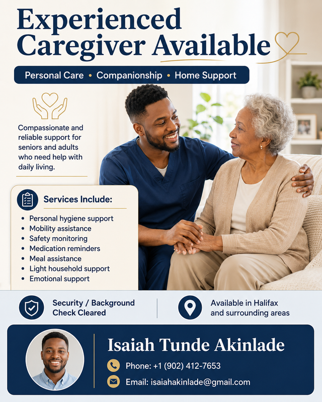 Hello, I am an experienced caregiver available for personal care