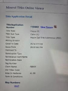 PERRY CREEKPLACER GOLD CLAIM FOR SALE
