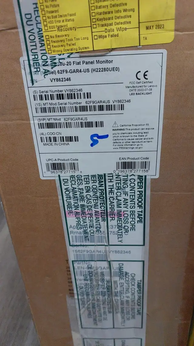 Brand New Monitor - 28' Lenovo E28u-20 62F9-GAR4-US (H22280UE0)