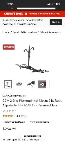 Brand new Hitch Mount Bike rack from Canadian Tire.