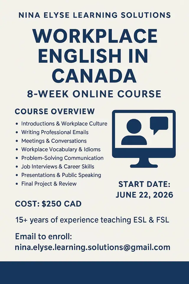 Workplace English in Canada (8-Week Online Course)