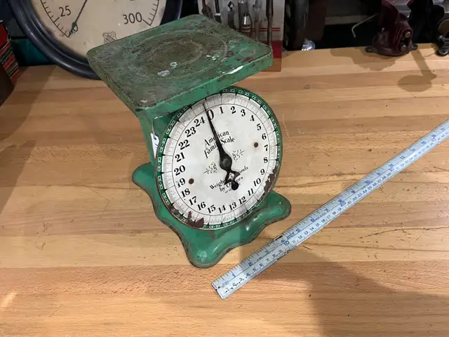 Antique pastel green American Family kitchen scale