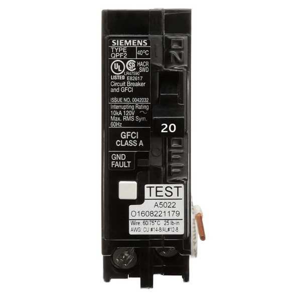 DISJONCTEUR SIEMENS GROUND FAULT 1 POLE 20 AMP NEUF QF120