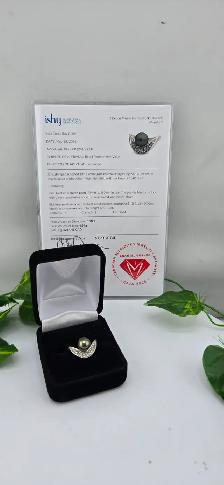 14KT White Gold Wave Ring -Tahitian Black Pearl & Diamond Accent - Photo 2