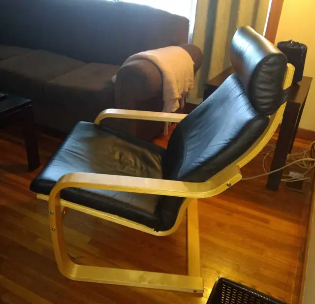 IKEA Poang Armchair Genuine Black Leather