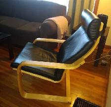 IKEA Poang Armchair Genuine Black Leather