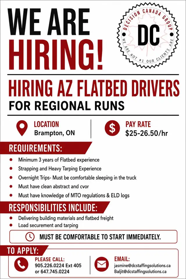 AZ Flatbed Driver- Brampton, ON