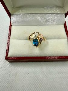 Women's 10K 2 Tone Gold Ring with Blue Topaz~Size 6.5