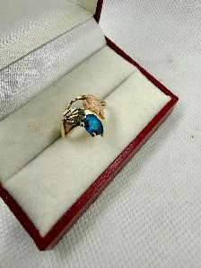 Women's 10K 2 Tone Gold Ring with Blue Topaz~Size 6.5 - Photo 2
