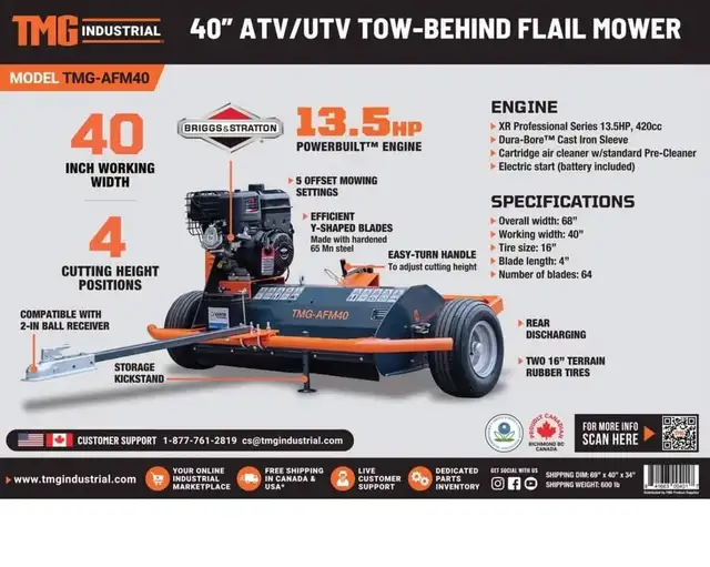 TMG 40" ATV/UTV Tow-Behind Flail Mower – AFM40