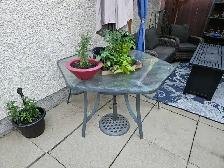 Patio table with umbrella and 6 chairs