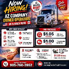 NOW HIRING – AZ COMPANY OWNER OPERATORSUS & BACK RUNS