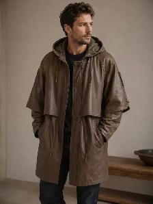 Men’s Hooded Leather Parka Jacket