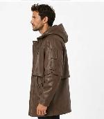 Men’s Hooded Leather Parka Jacket - Photo 2