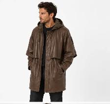 Men’s Hooded Leather Parka Jacket - Photo 4