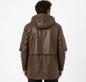 Men’s Hooded Leather Parka Jacket - Photo 5
